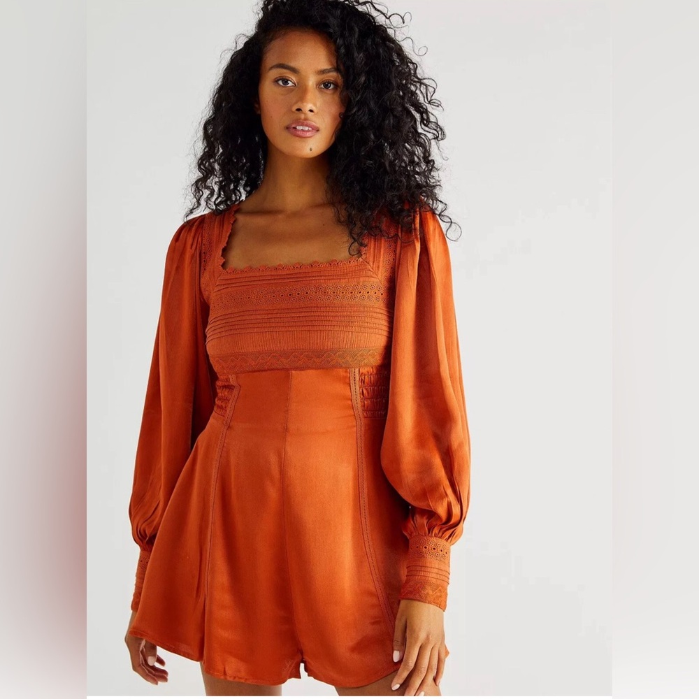 Free People Orange Long Sleeve Romper